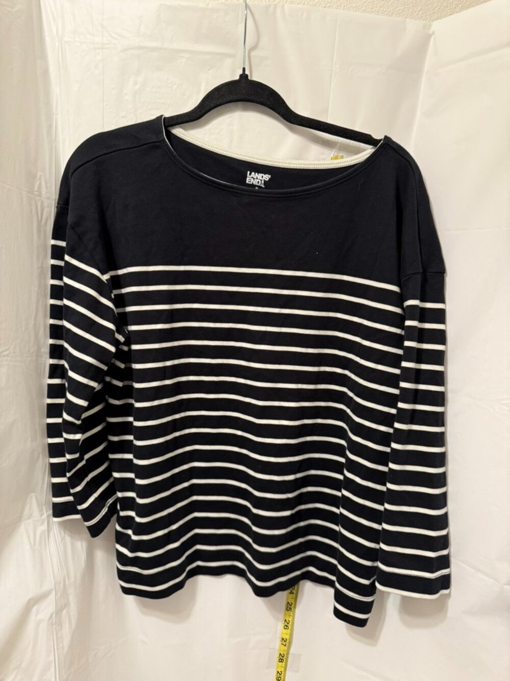 Lands End Womens XL Black White Striped Boatneck Top
